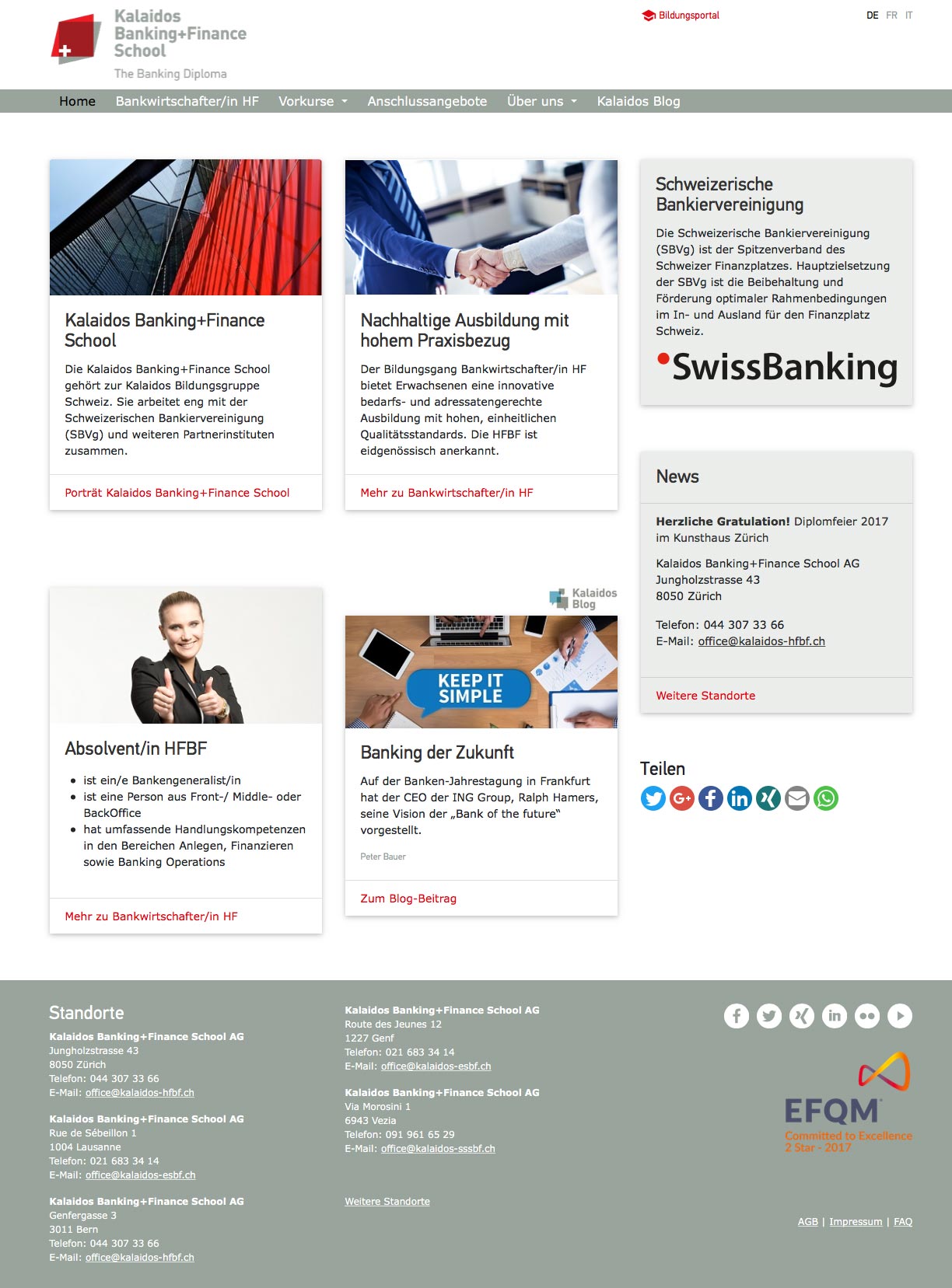 Webprojekt Kalaidos Banking+Finance School Weiterbildung
