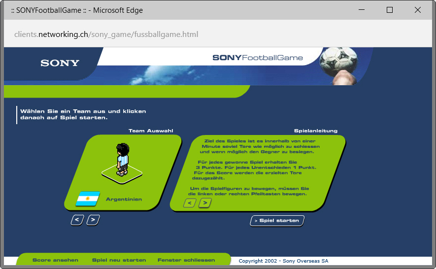 Webprojekt Sony EM Game Creative